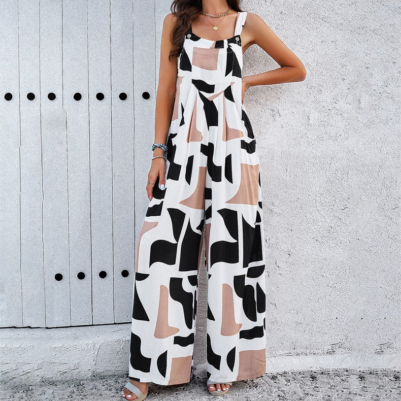 European and American women's spring and summer elegant printed jumpsuit