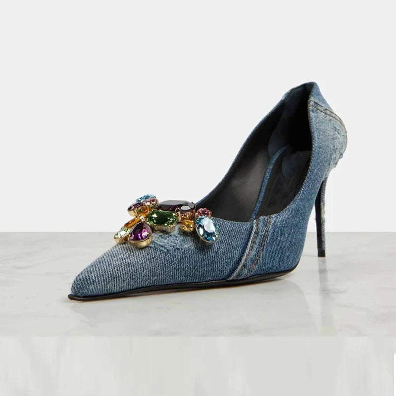 INS New Size 34-43 Fashion Denim Women Heel Pumps Sexy Heel Shoes Party Weeding Shoes Luxury Shoes For Women