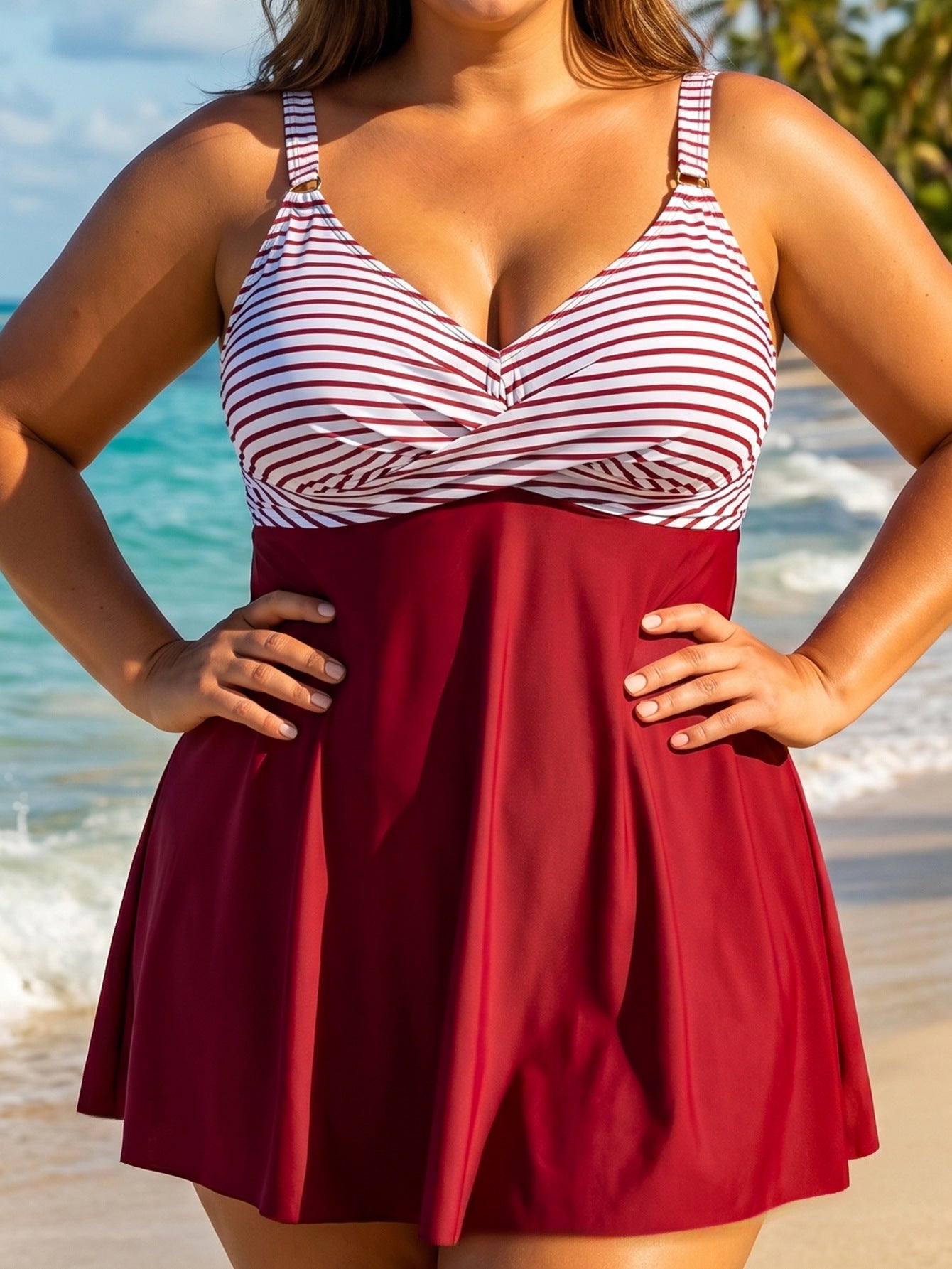 Split swimsuit for women with belly covering and slimming skirt style swimsuit