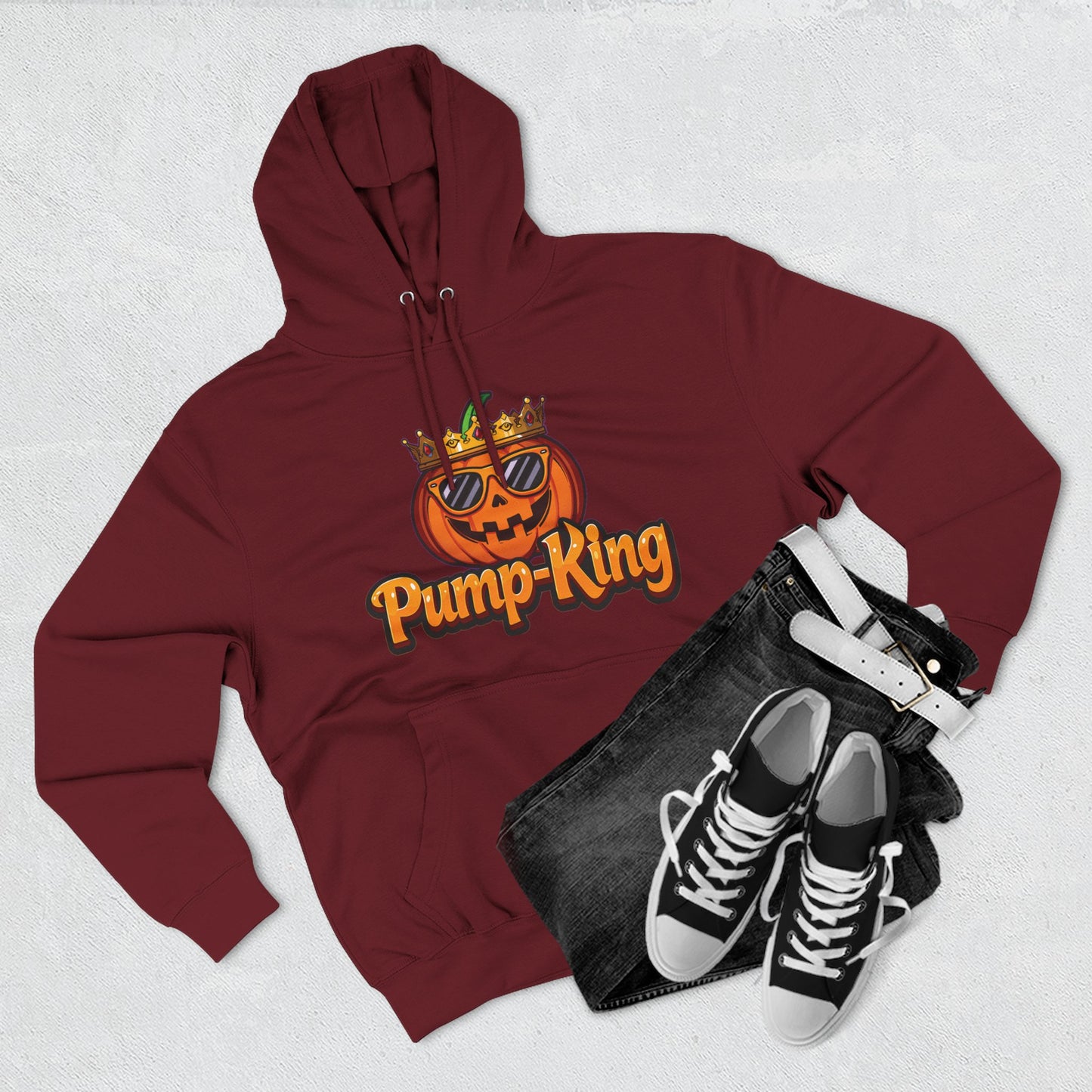Pump-King Halloween Hoodie, Cozy Fleece Sweatshirt for Fall, Funny Pumpkin Apparel, Autumn Style, Perfect for Halloween Celebrations