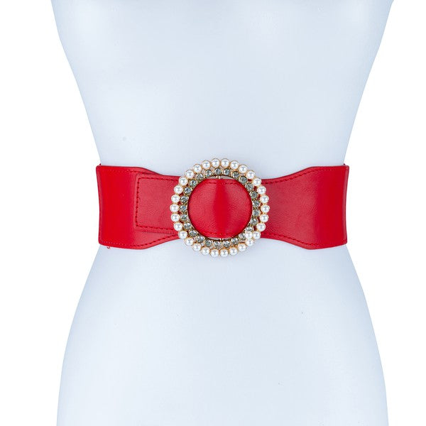 PEARL AND RHINESTONE ROUND BUCKLE BELT