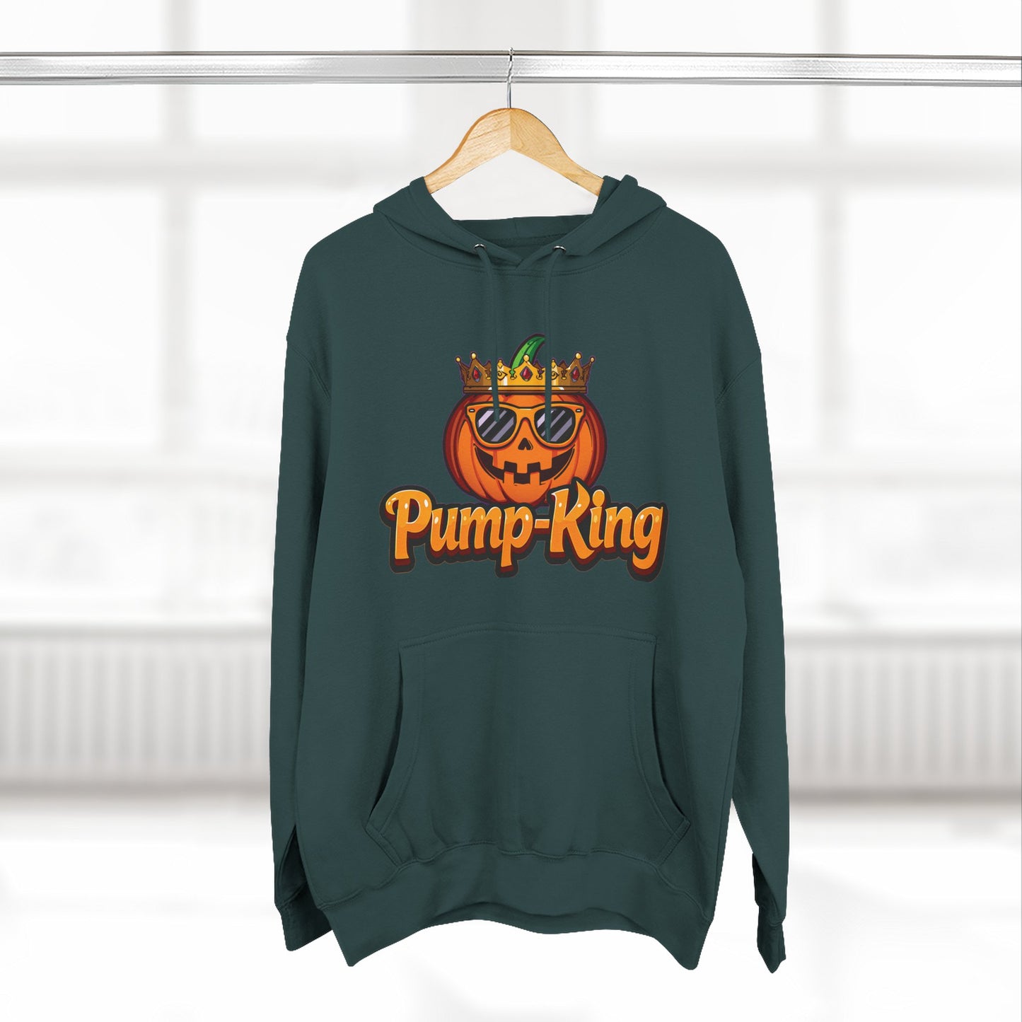 Pump-King Halloween Hoodie, Cozy Fleece Sweatshirt for Fall, Funny Pumpkin Apparel, Autumn Style, Perfect for Halloween Celebrations