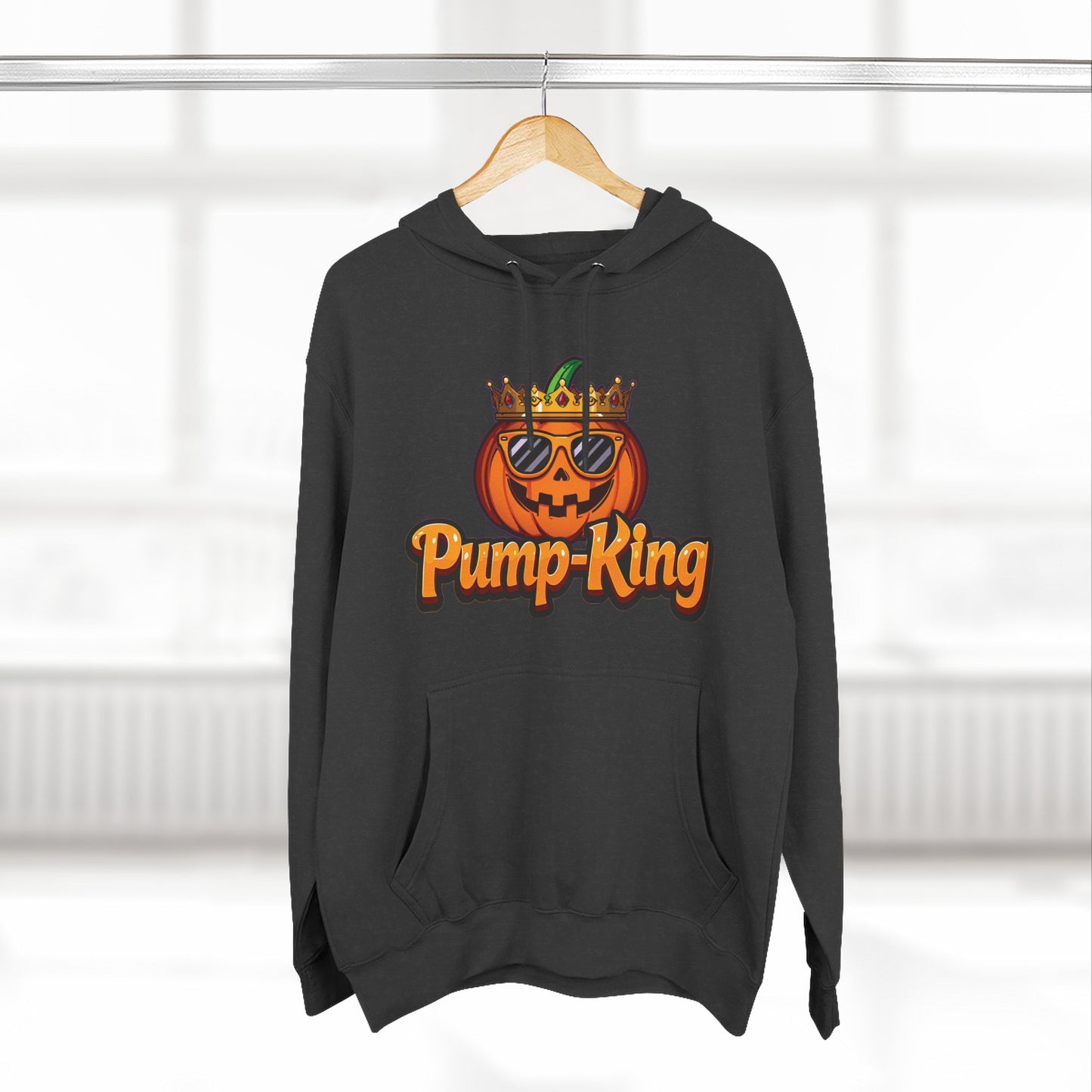 Pump-King Halloween Hoodie, Cozy Fleece Sweatshirt for Fall, Funny Pumpkin Apparel, Autumn Style, Perfect for Halloween Celebrations