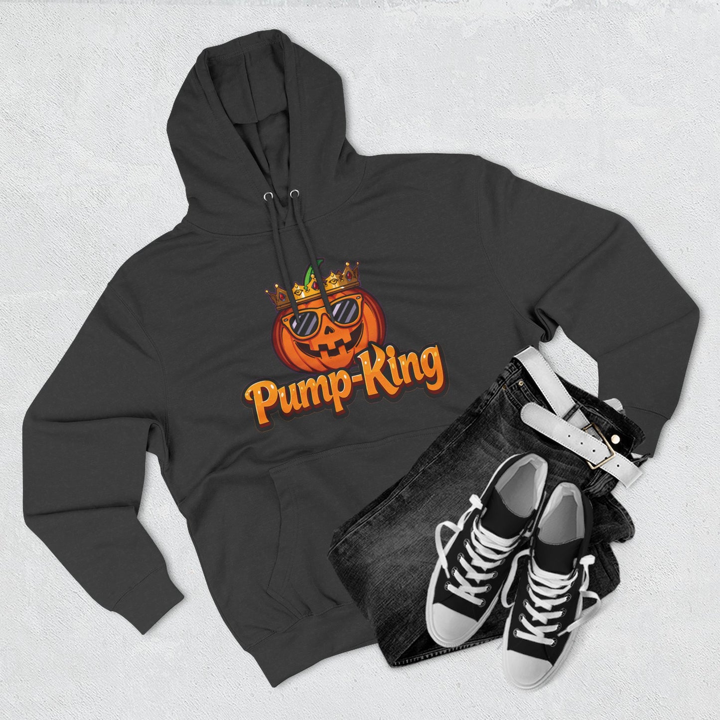 Pump-King Halloween Hoodie, Cozy Fleece Sweatshirt for Fall, Funny Pumpkin Apparel, Autumn Style, Perfect for Halloween Celebrations