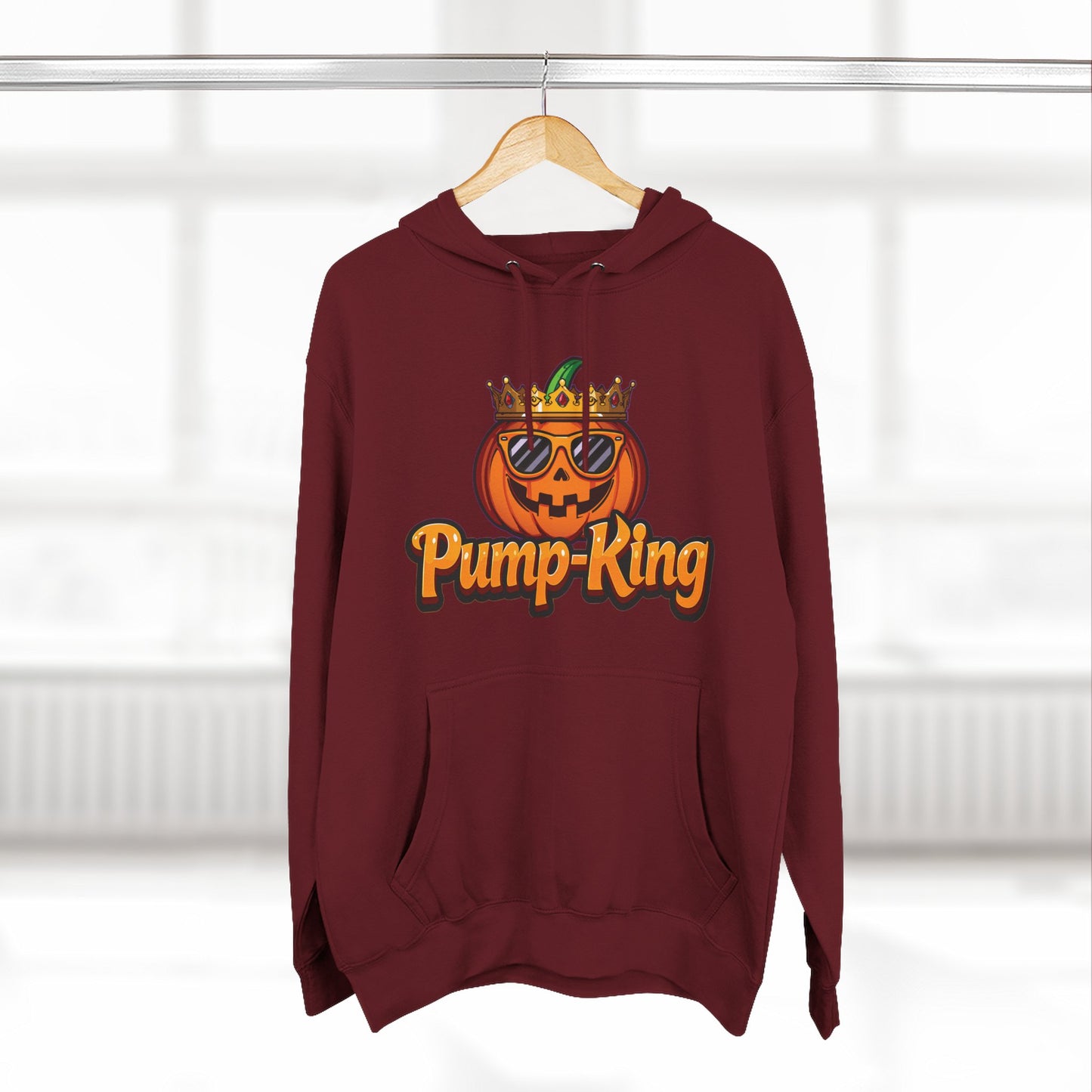 Pump-King Halloween Hoodie, Cozy Fleece Sweatshirt for Fall, Funny Pumpkin Apparel, Autumn Style, Perfect for Halloween Celebrations