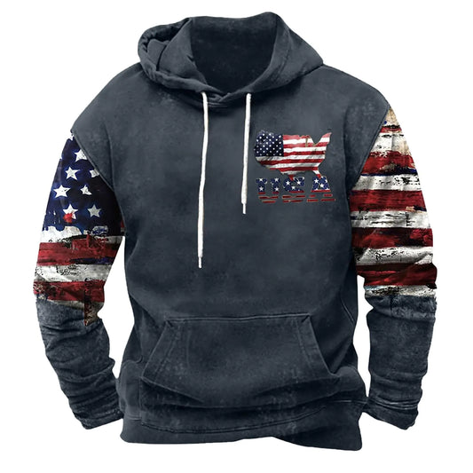 Patriotic Pullover: Men's Vintage USA Flag Hoodie