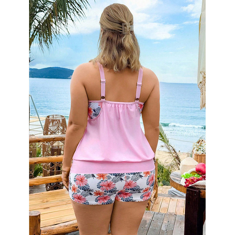 Printed Plus Size Separated Swimwear Women's High-Waisted Sports Bikini Swim Suit