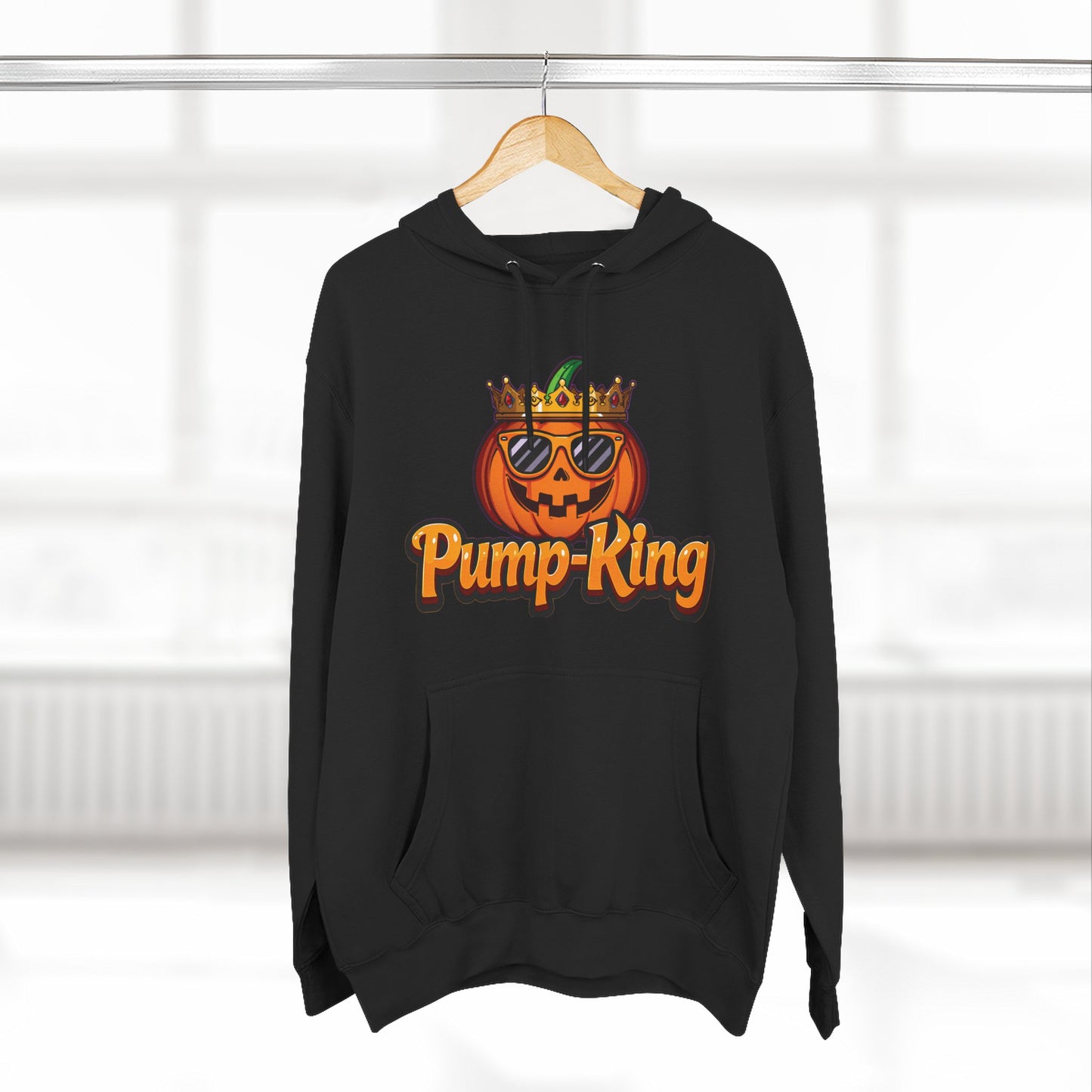 Pump-King Halloween Hoodie, Cozy Fleece Sweatshirt for Fall, Funny Pumpkin Apparel, Autumn Style, Perfect for Halloween Celebrations