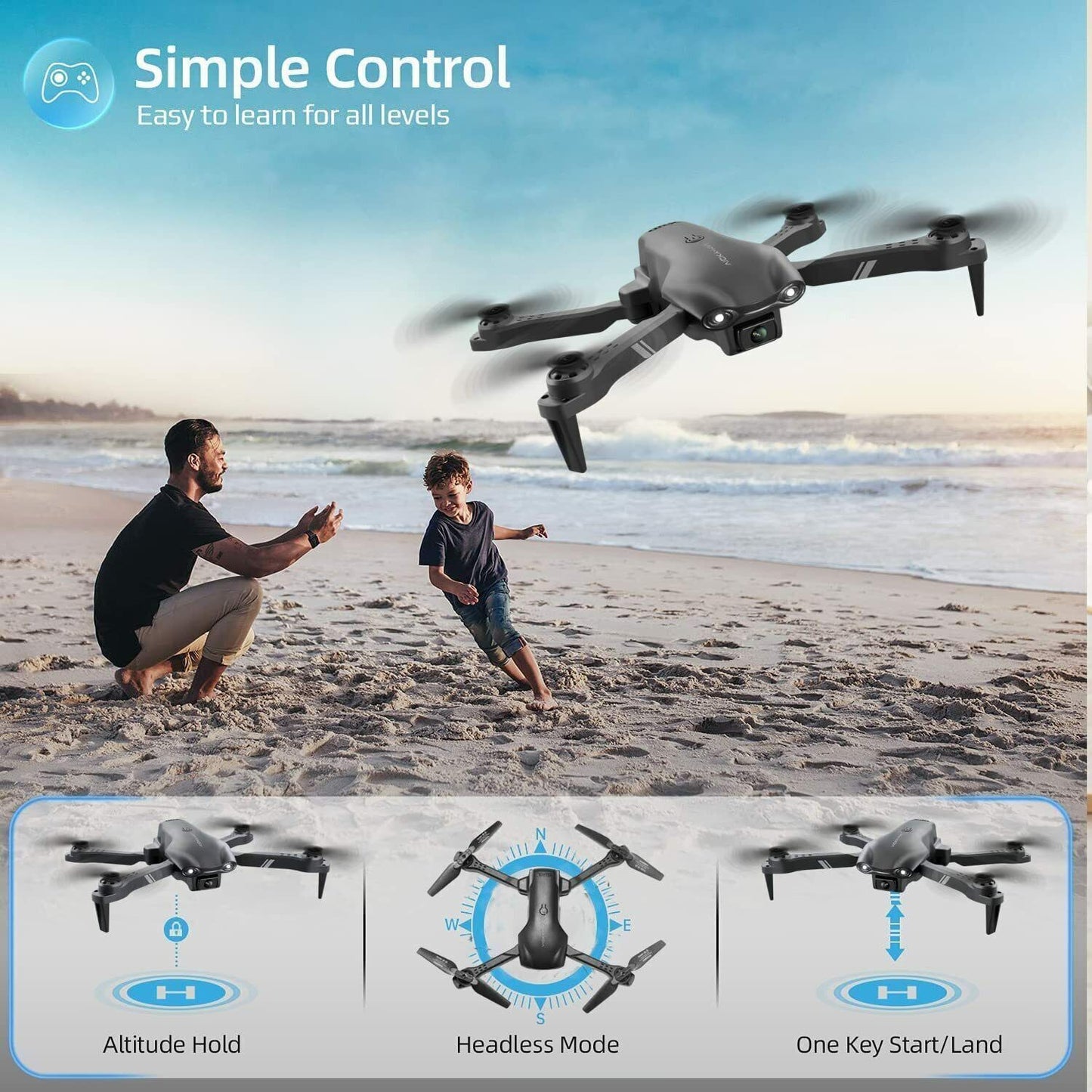 4DRC V13 Mini RC Drone 6K HD Dual Camera WiFi FPV Foldable Quadcopter +2 Battery, Beginners Toys Gifts