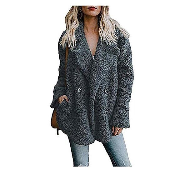 Women Lapel Fleece Fuzzy Faux Shearling Coat