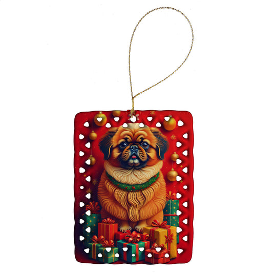 Pekingese Holiday Christmas Porcelain Ornament Christmas Tree Hanging Decorations for Home Christmas Holiday, Rectangle, Gift, Multicolor