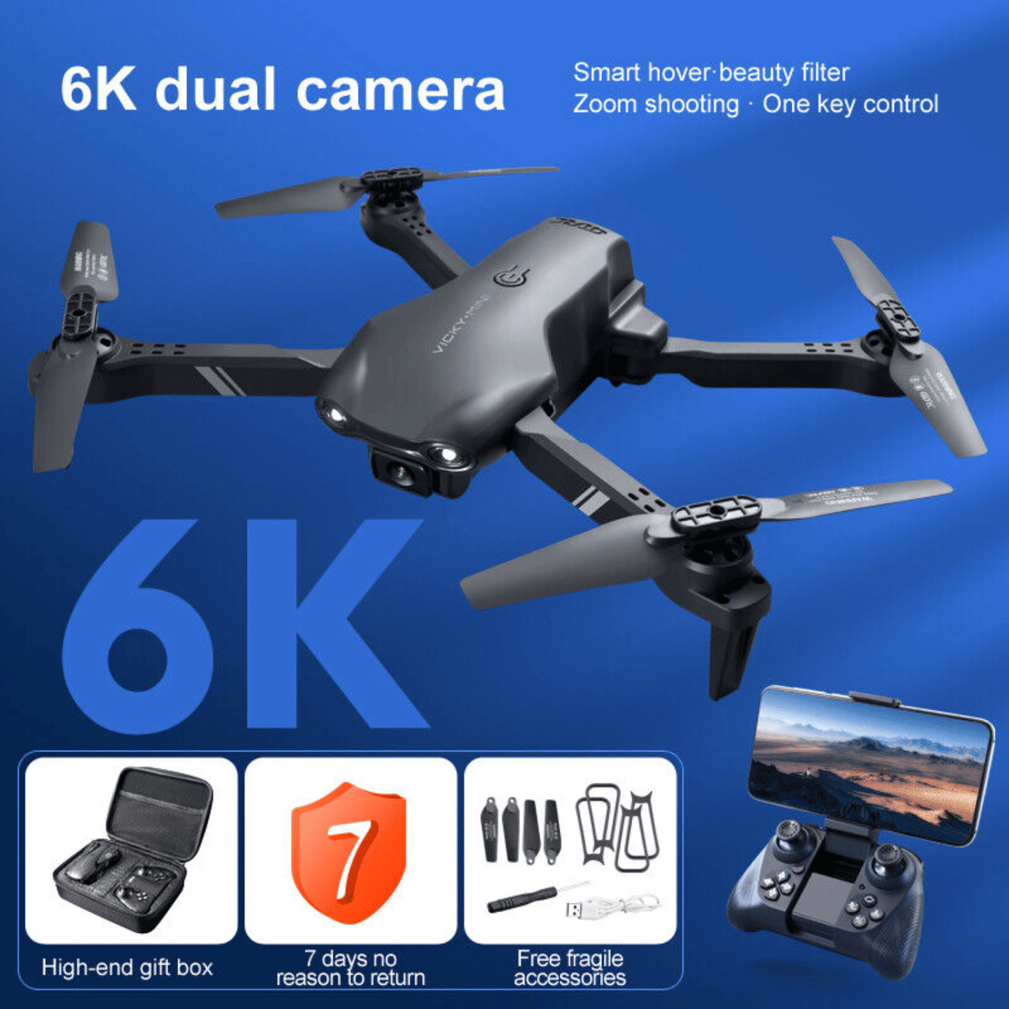 4DRC V13 Mini RC Drone 6K HD Dual Camera WiFi FPV Foldable Quadcopter +2 Battery, Beginners Toys Gifts