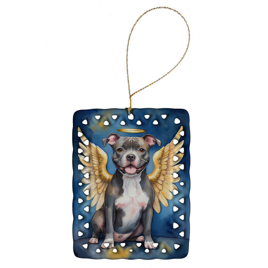 Staffordshire Bull Terrier My Angel Porcelain Ornament Christmas Tree Hanging Decorations for Home Christmas Holiday, Rectangle, Gift, Multicolor