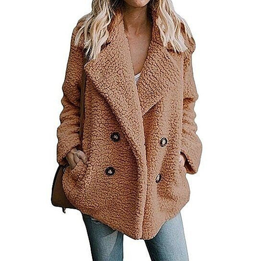 Women Lapel Fleece Fuzzy Faux Shearling Coat