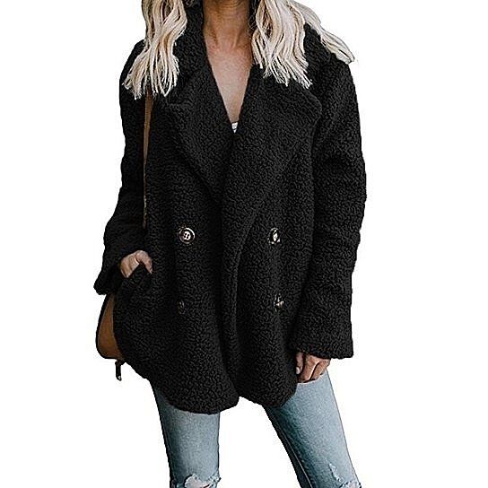 Women Lapel Fleece Fuzzy Faux Shearling Coat