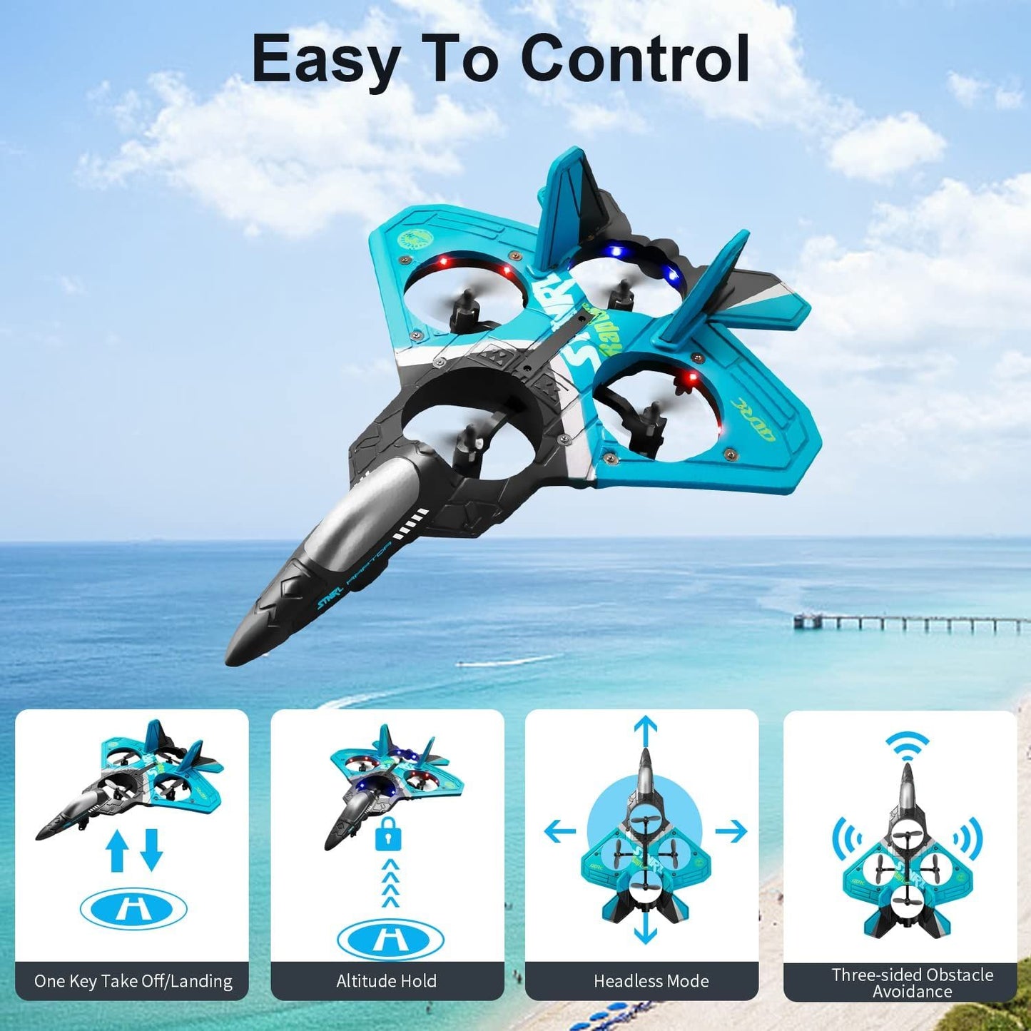 4DRC V17 Remote Control Plane RC Airplanes 2.4GHz 6CH EPP RC Plane 4 Motor RC Aircraft Toys for Adult Kids with Function Gravity Sensing Stunt Roll Cool Light RC Planes Airplanes