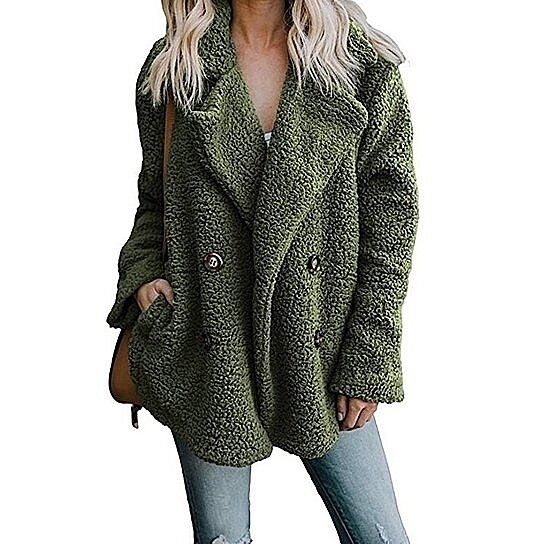 Women Lapel Fleece Fuzzy Faux Shearling Coat